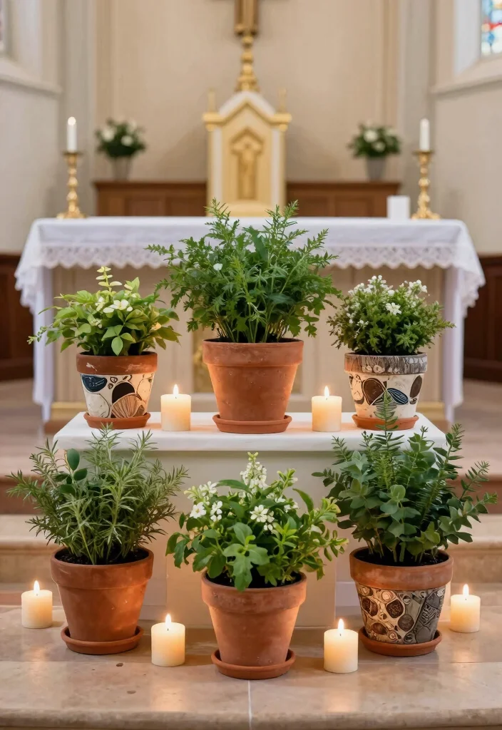 17 Church Wedding Decorations Aisle Altars Ideas With Grace - 10. Potted Plant Centerpieces 1