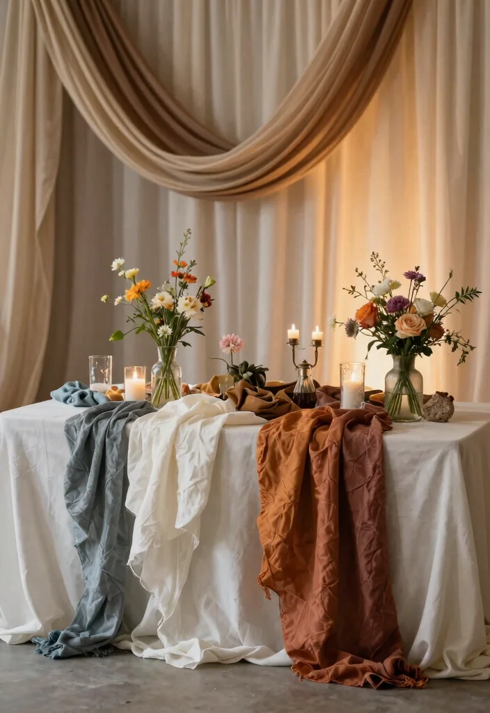 17 Long Table Wedding Centerpieces Ideas That Impress - 11. Fabric-Wrapped Centerpieces 1