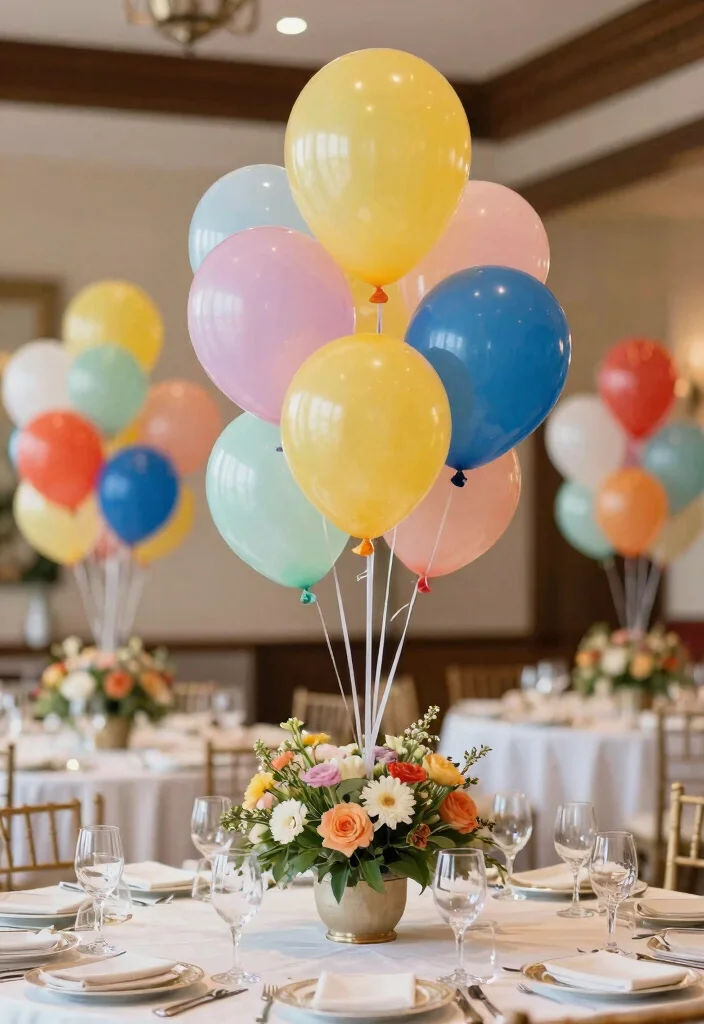 17 Long Table Wedding Centerpieces Ideas That Impress - 14. Whimsical Balloon Centerpieces 1