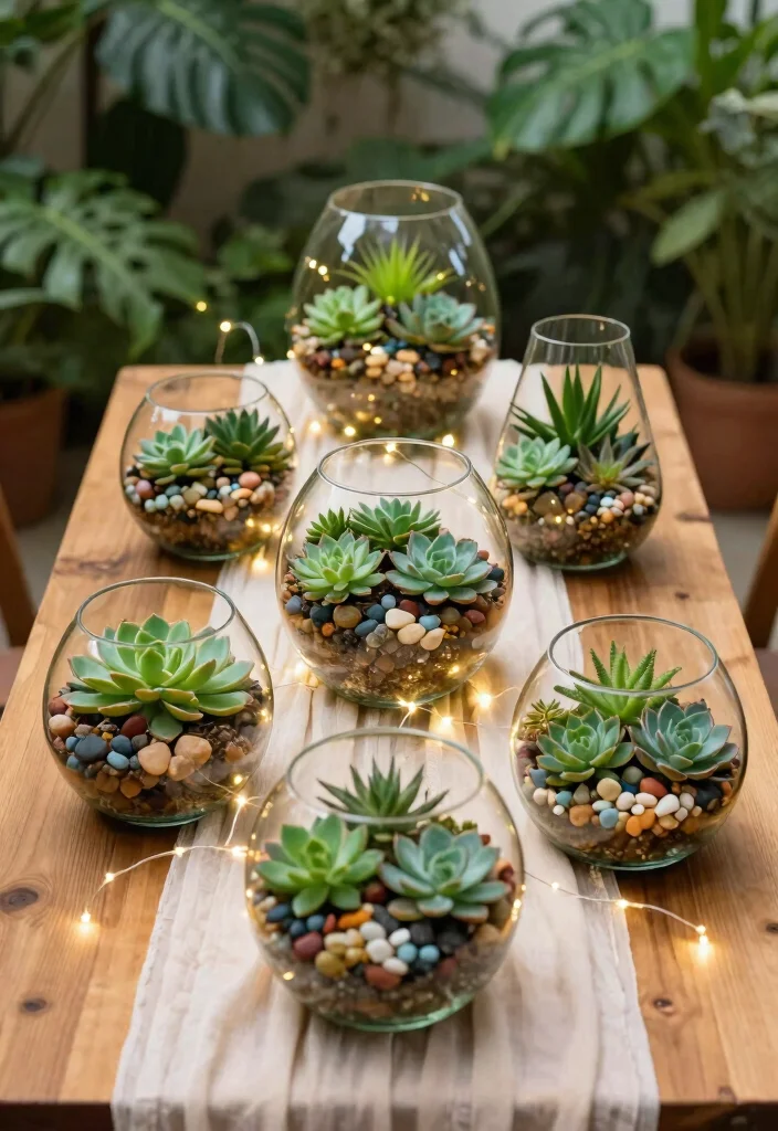17 Long Table Wedding Centerpieces Ideas That Impress - 2. Elegant Glass Terrariums 1