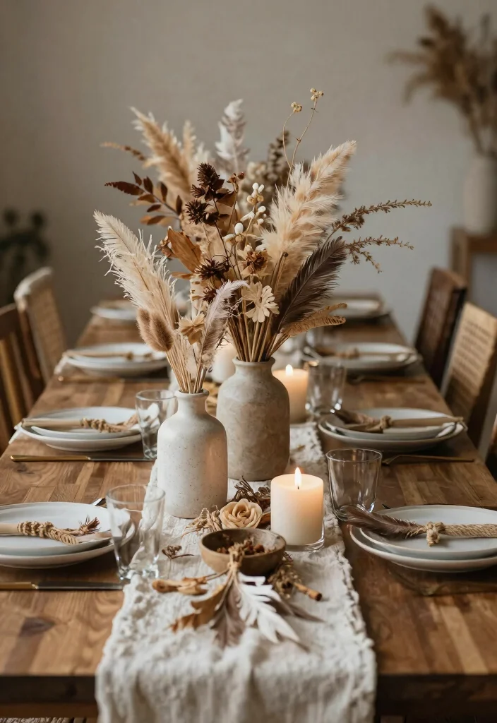 17 Long Table Wedding Centerpieces Ideas That Impress - 6. Dried Floral Arrangements 1