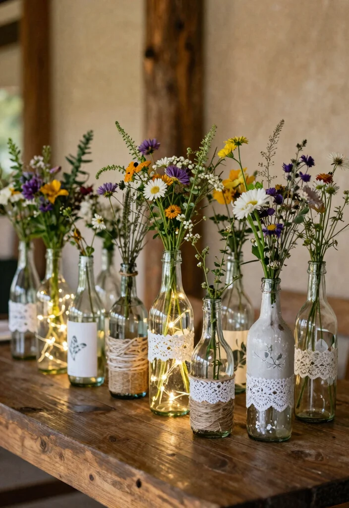 17 Long Table Wedding Centerpieces Ideas That Impress - 7. Upcycled Bottle Centerpieces 1