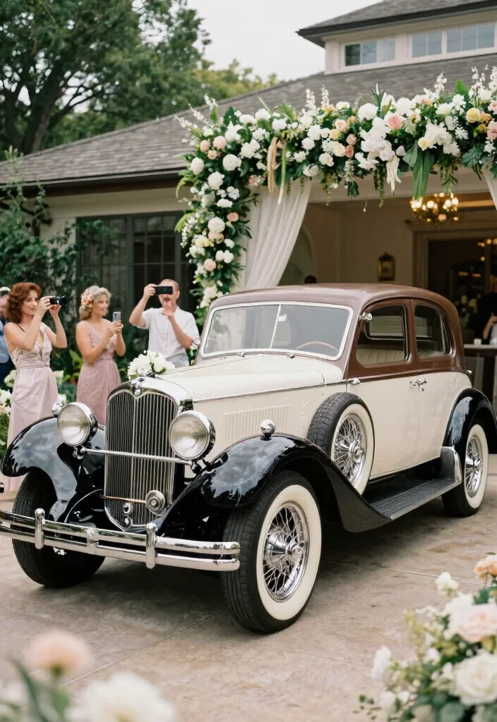 17 Vintage Wedding Decorations 1920s Ideas With Gatsby Vibes - 14. Vintage Vehicle Arrangements 1