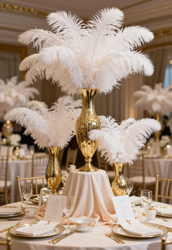 17 Vintage Wedding Decorations 1920s Ideas With Gatsby Vibes - 3. Feather Accents 1