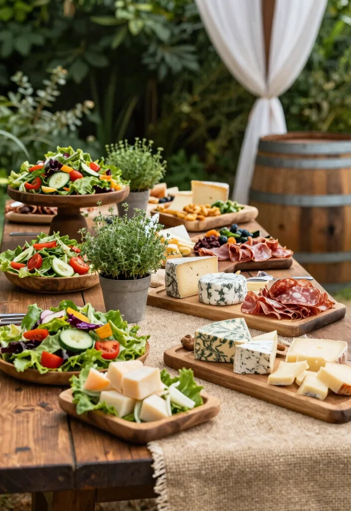 17 Wedding Buffet Table Setup Ideas That Flow Beautifully - 1. Earthy Wood and Greenery 1