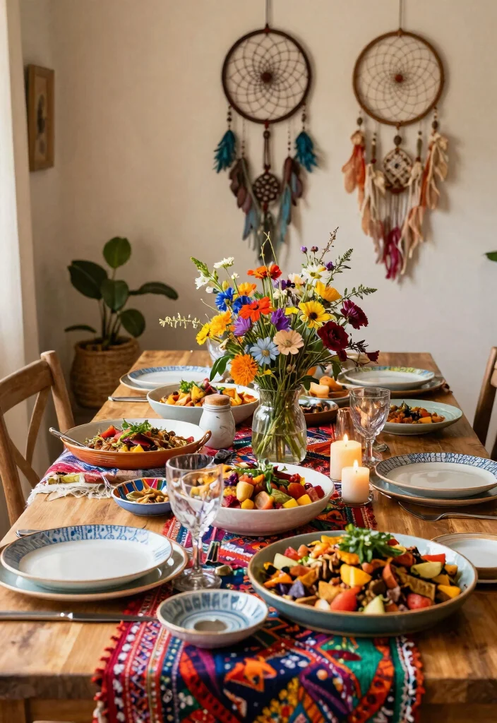 17 Wedding Buffet Table Setup Ideas That Flow Beautifully - 10. Chic Bohemian Vibes 1