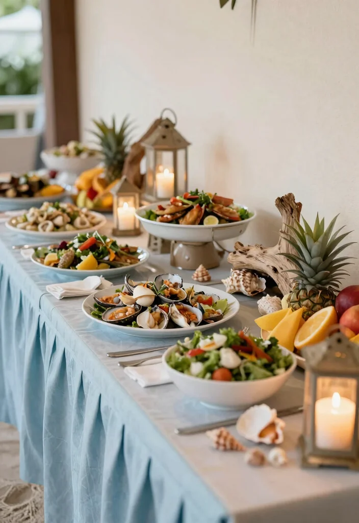 17 Wedding Buffet Table Setup Ideas That Flow Beautifully - 8. Coastal-inspired Elegance 1