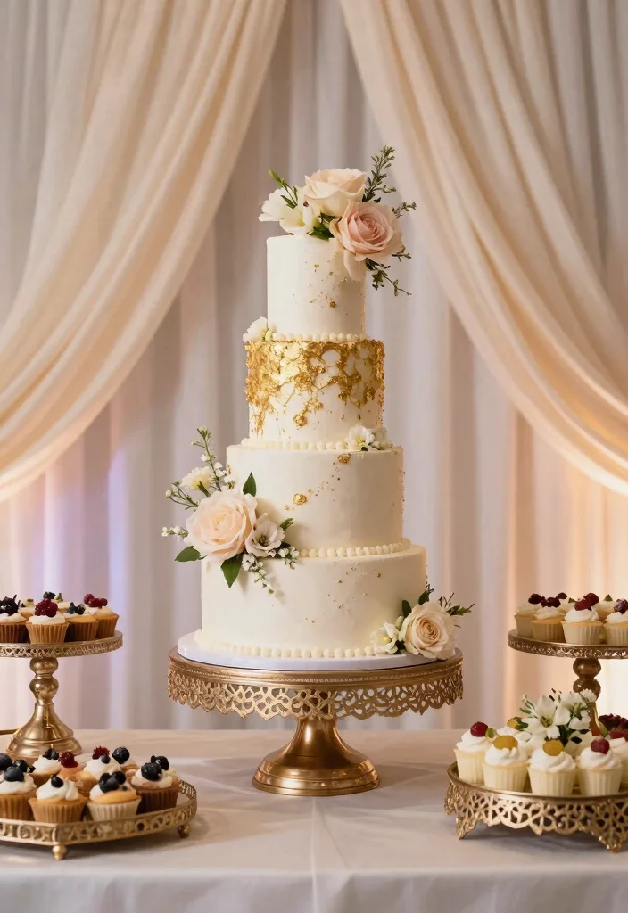 17 Wedding Hall Decorations Indian Ideas With Regal Detail - 16. Dreamy Cake Displays 1