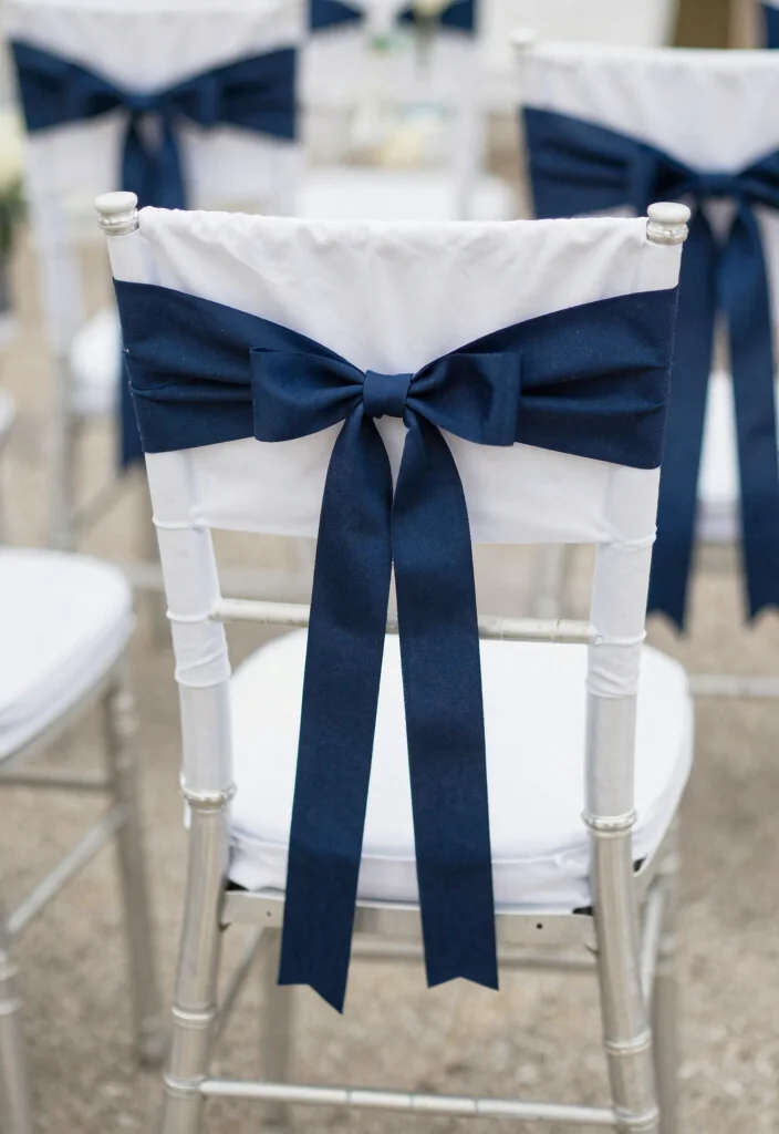 18 Navy Blue and Silver Wedding Decorations Ideas That Sparkle - 10. Navy Ribbon Accents 1