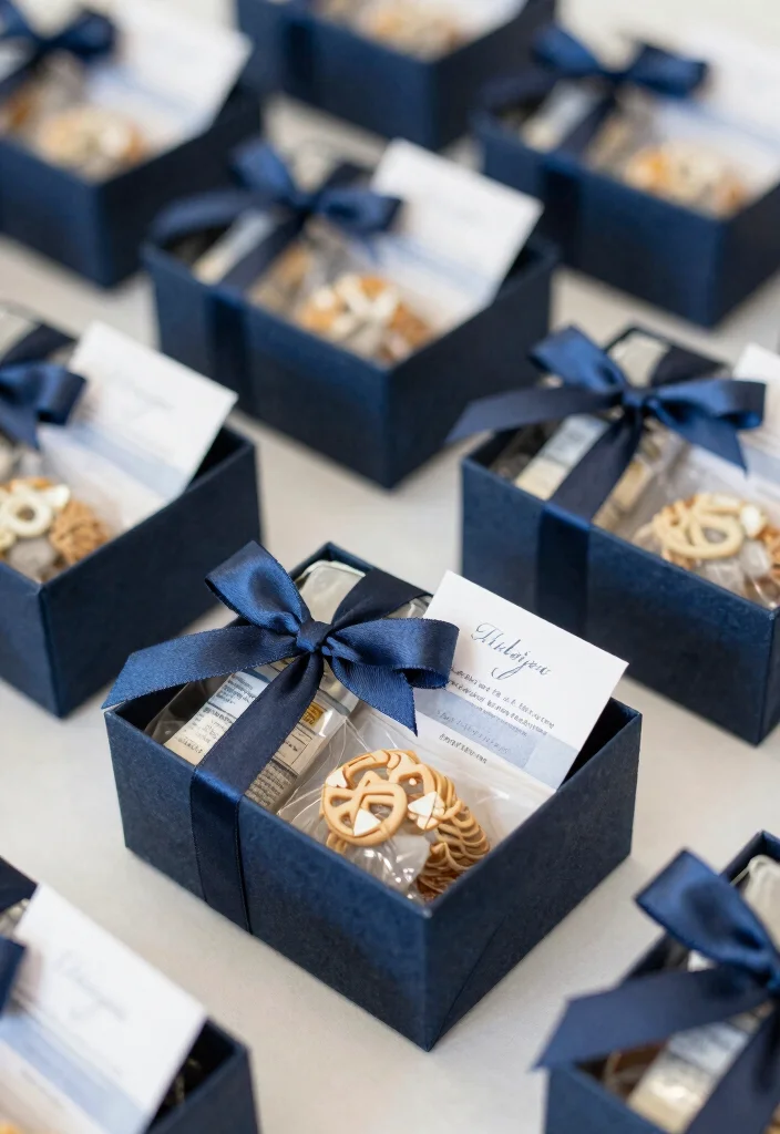 18 Navy Blue and Silver Wedding Decorations Ideas That Sparkle - 14. Navy Blue Guest Favors 1