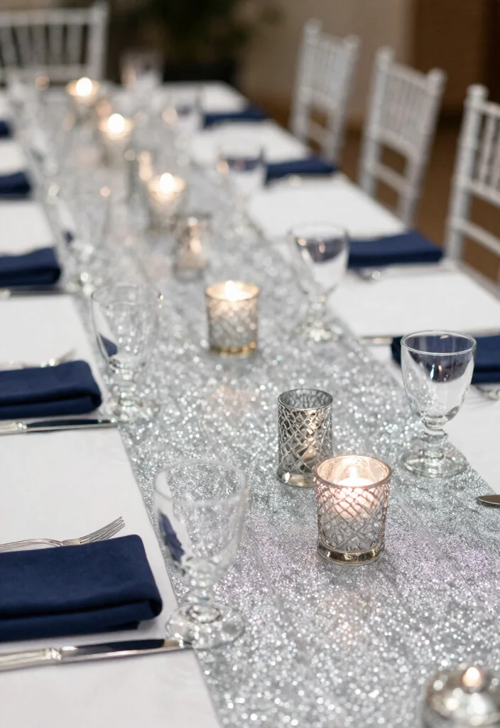 18 Navy Blue and Silver Wedding Decorations Ideas That Sparkle - 15. Silver Glitter Accents 1
