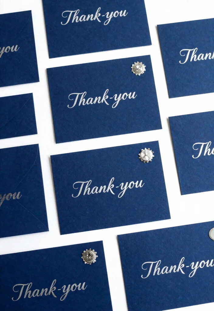 18 Navy Blue and Silver Wedding Decorations Ideas That Sparkle - 17. Navy Blue Thank You Cards 1