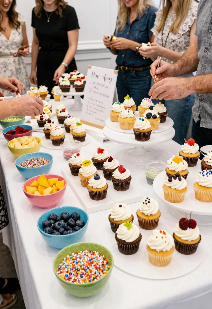 18 Wedding Cupcake Table Ideas That Look Sweet & Stylish - 10. Interactive Cupcake Decorating Station 1