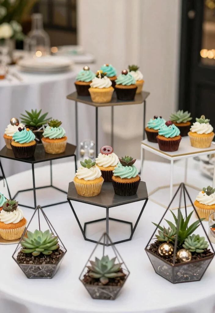 18 Wedding Cupcake Table Ideas That Look Sweet & Stylish - 11. Geometric Display 1
