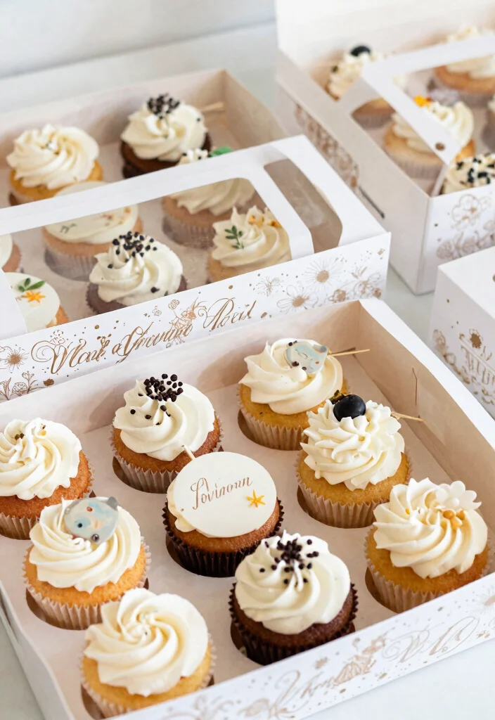 18 Wedding Cupcake Table Ideas That Look Sweet & Stylish - 16. Cupcake Favor Boxes 1