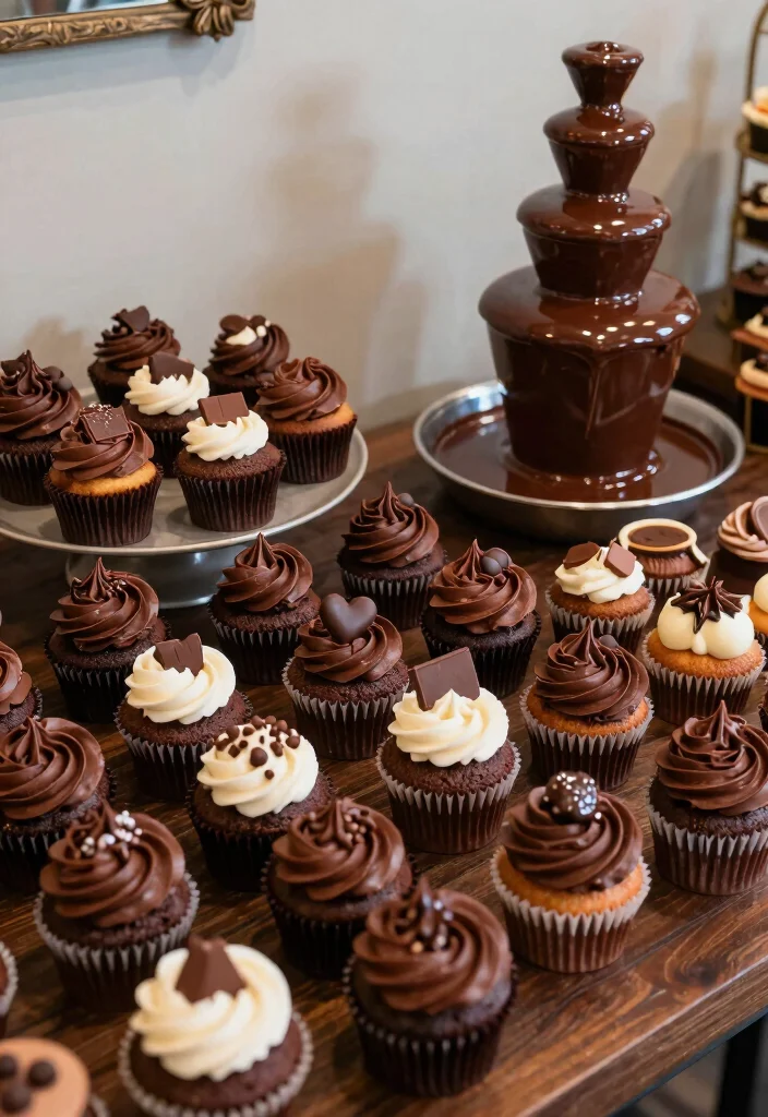 18 Wedding Cupcake Table Ideas That Look Sweet & Stylish - 8. Chocolate Lovers' Paradise 1