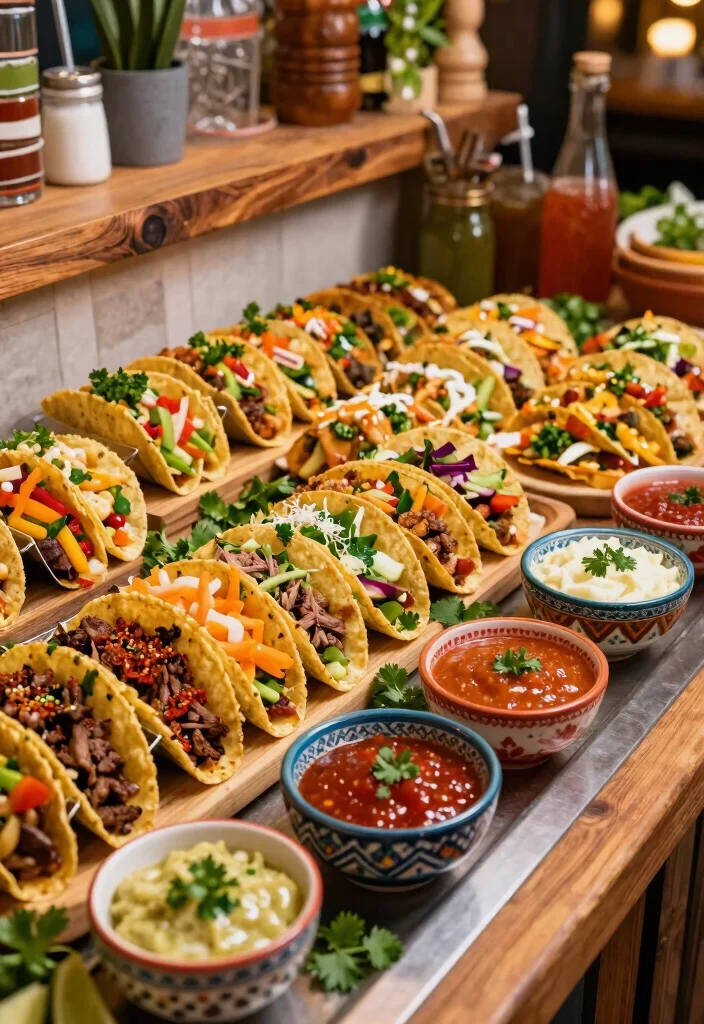 18 Wedding Snack Table Ideas That Feel Fun & Festive 1 18 Wedding Snack Table Ideas That Feel Fun & Festive - 1. Mini Taco Bar 1