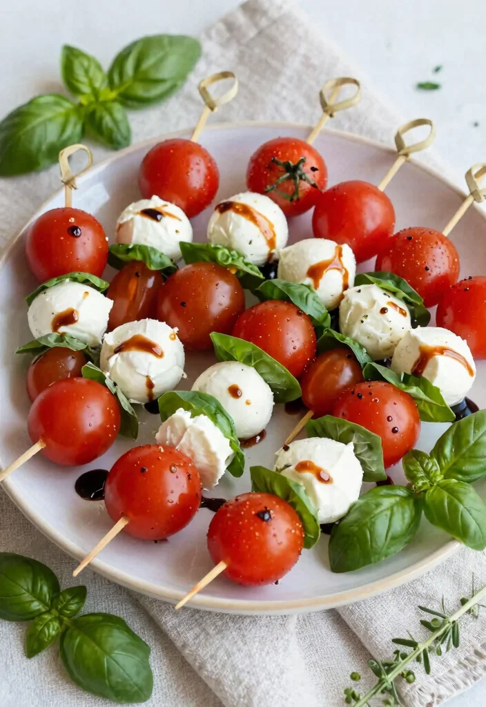 18 Wedding Snack Table Ideas That Feel Fun & Festive 61 18 Wedding Snack Table Ideas That Feel Fun & Festive - 10. Savory Caprese Skewers 1