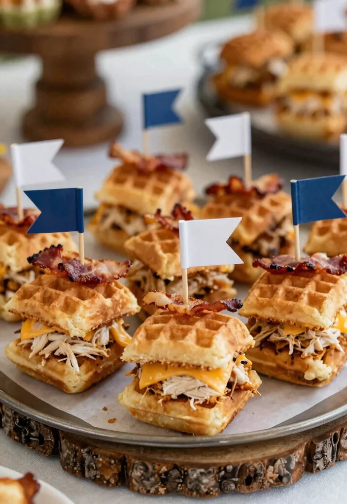 18 Wedding Snack Table Ideas That Feel Fun & Festive 63 18 Wedding Snack Table Ideas That Feel Fun & Festive - 12. Savory Waffle Sliders 1