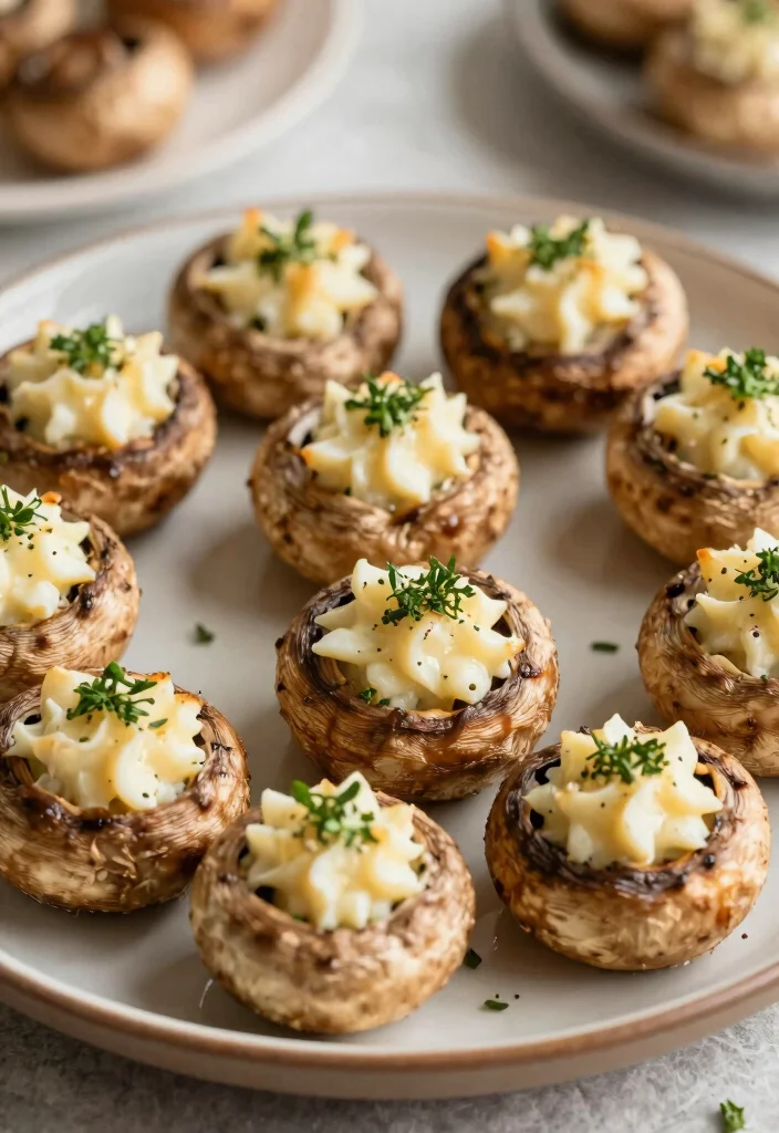 18 Wedding Snack Table Ideas That Feel Fun & Festive 65 18 Wedding Snack Table Ideas That Feel Fun & Festive - 14. Delicious Stuffed Mushrooms 1