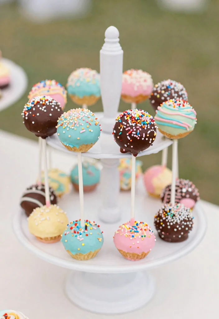 18 Wedding Snack Table Ideas That Feel Fun & Festive 67 18 Wedding Snack Table Ideas That Feel Fun & Festive - 16. Festive Cake Pops 1