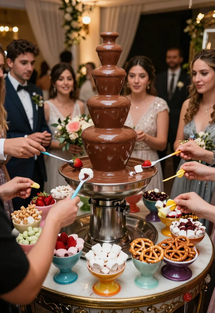 18 Wedding Snack Table Ideas That Feel Fun & Festive 69 18 Wedding Snack Table Ideas That Feel Fun & Festive - 18. Lavish Chocolate Fountain 1