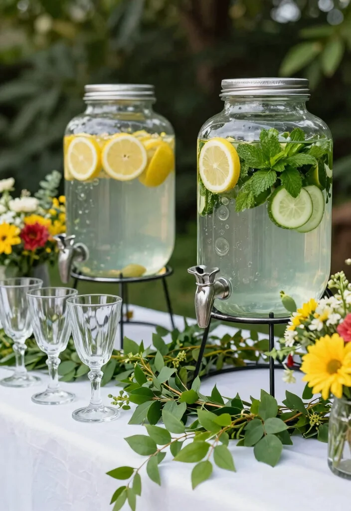 18 Wedding Snack Table Ideas That Feel Fun & Festive 60 18 Wedding Snack Table Ideas That Feel Fun & Festive - 9. Flavored Water Station 1